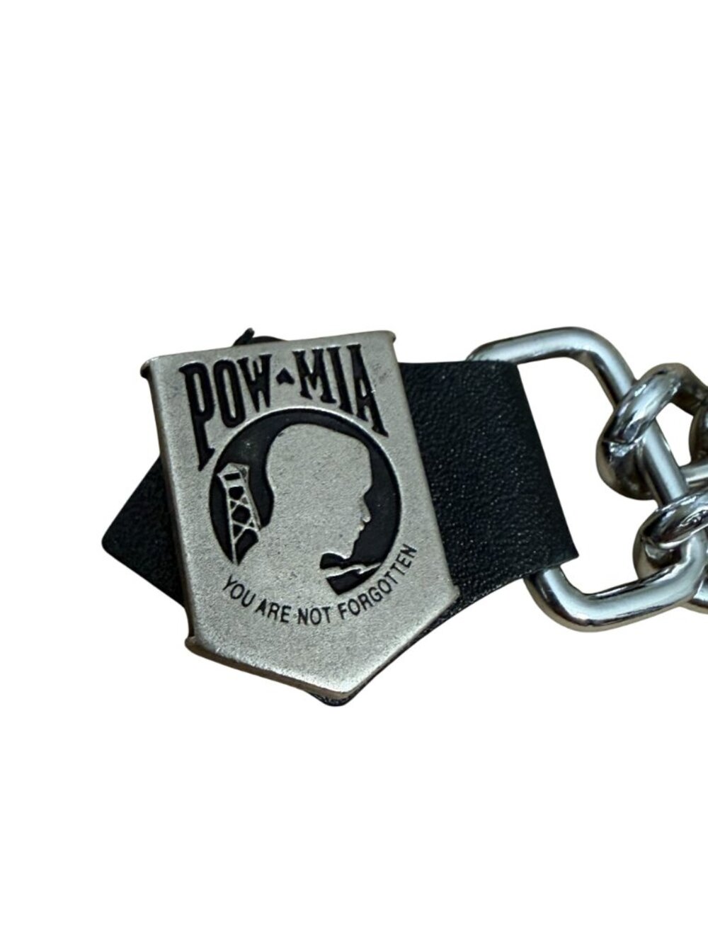 POW MIA Motorcycle Vest Extender Double Chrome Chains Black Leather Tabs Snaps - Picture 4 of 4